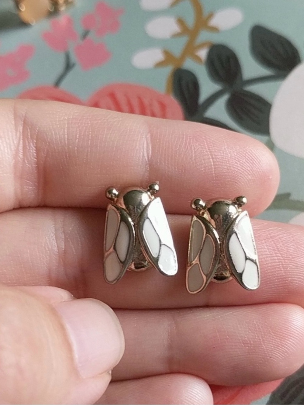 Tory Burch Gold-Tone Bee Stud Earrings with White Enamel